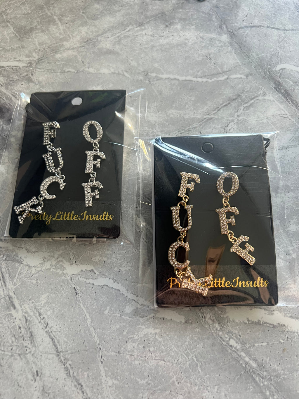 Fuck Off Dangle Diamante Earrings - Gold Style