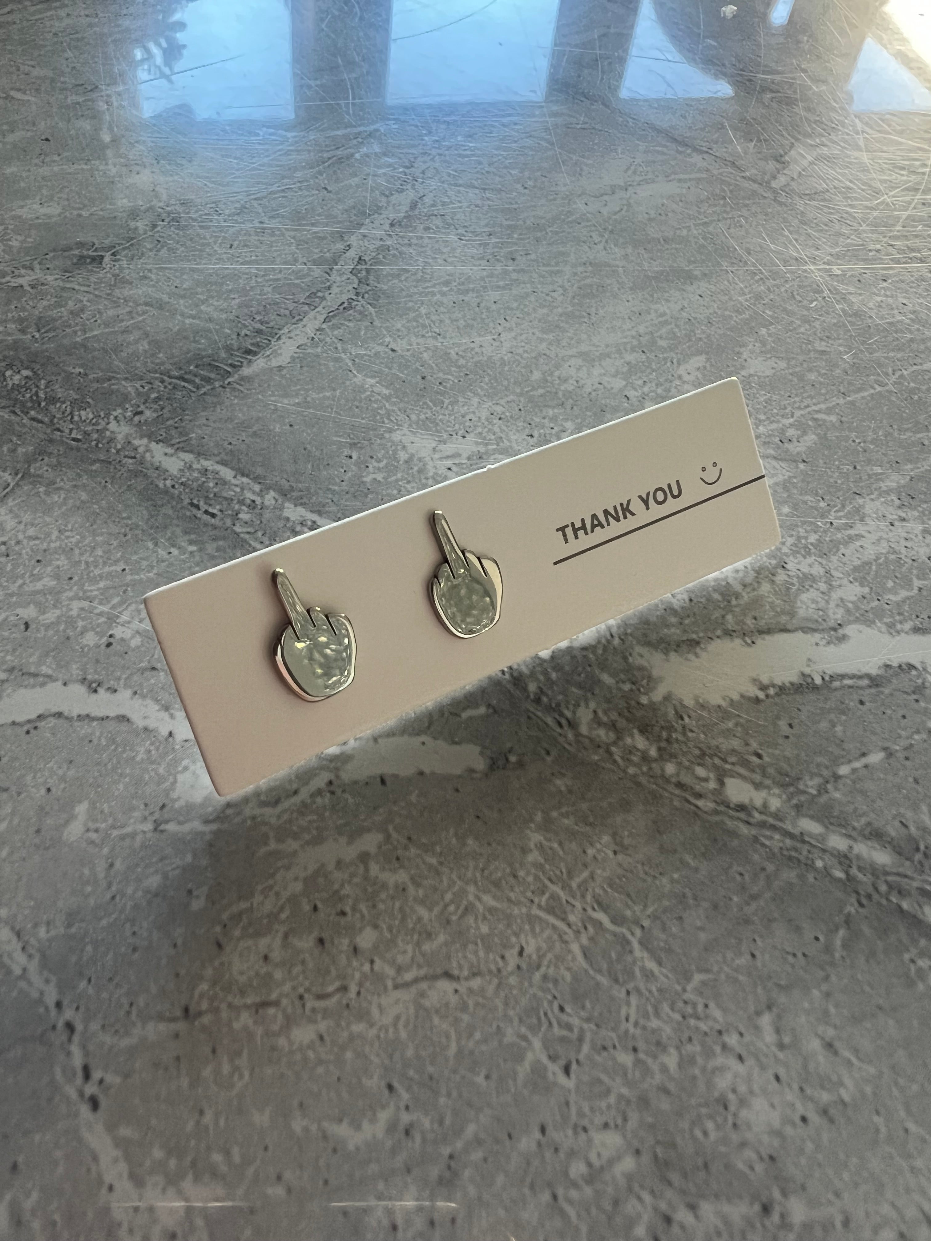 Middle Finger Stud Earrings Silver Style