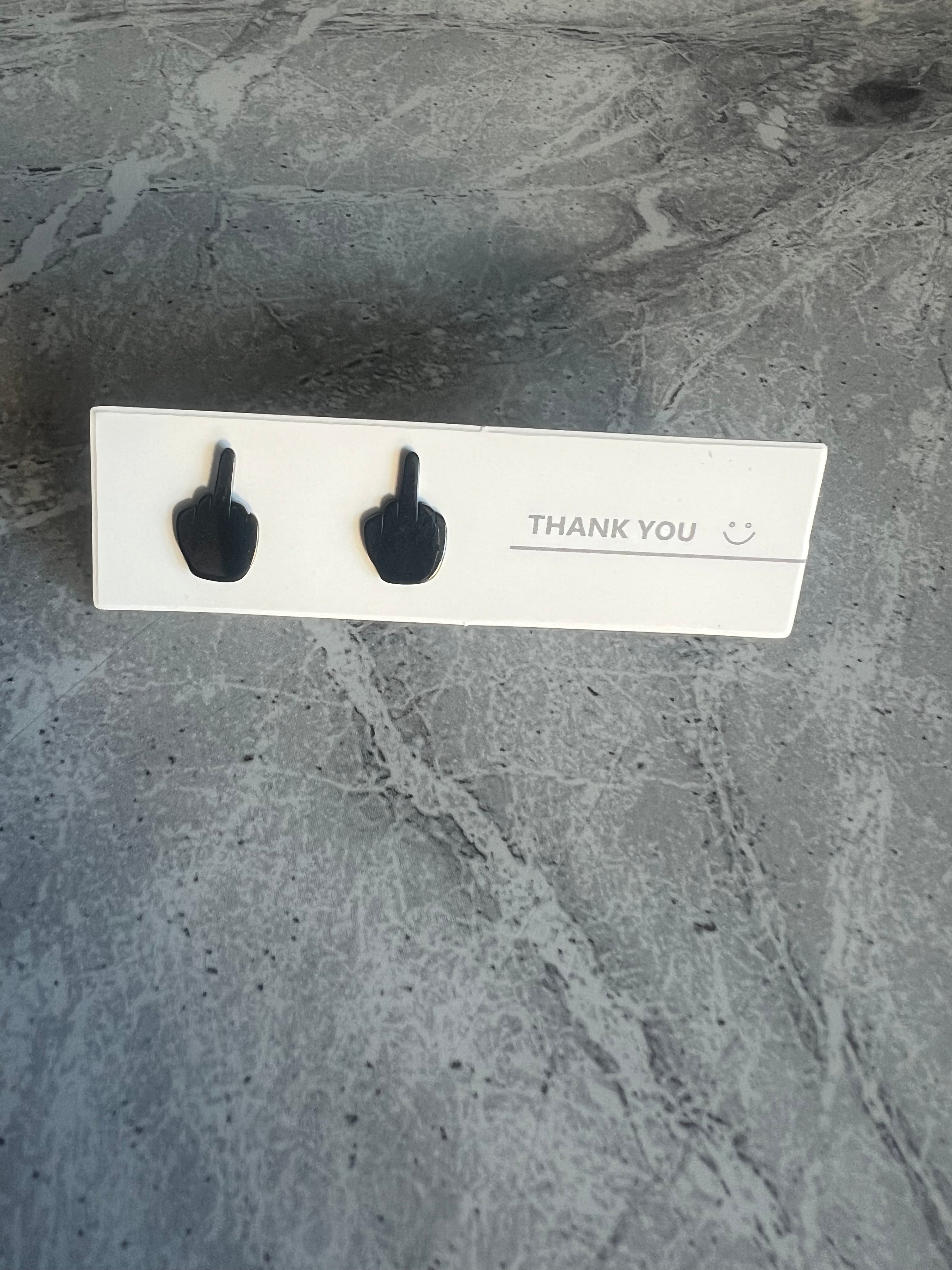 Middle Finger Stud Earrings - Black Style