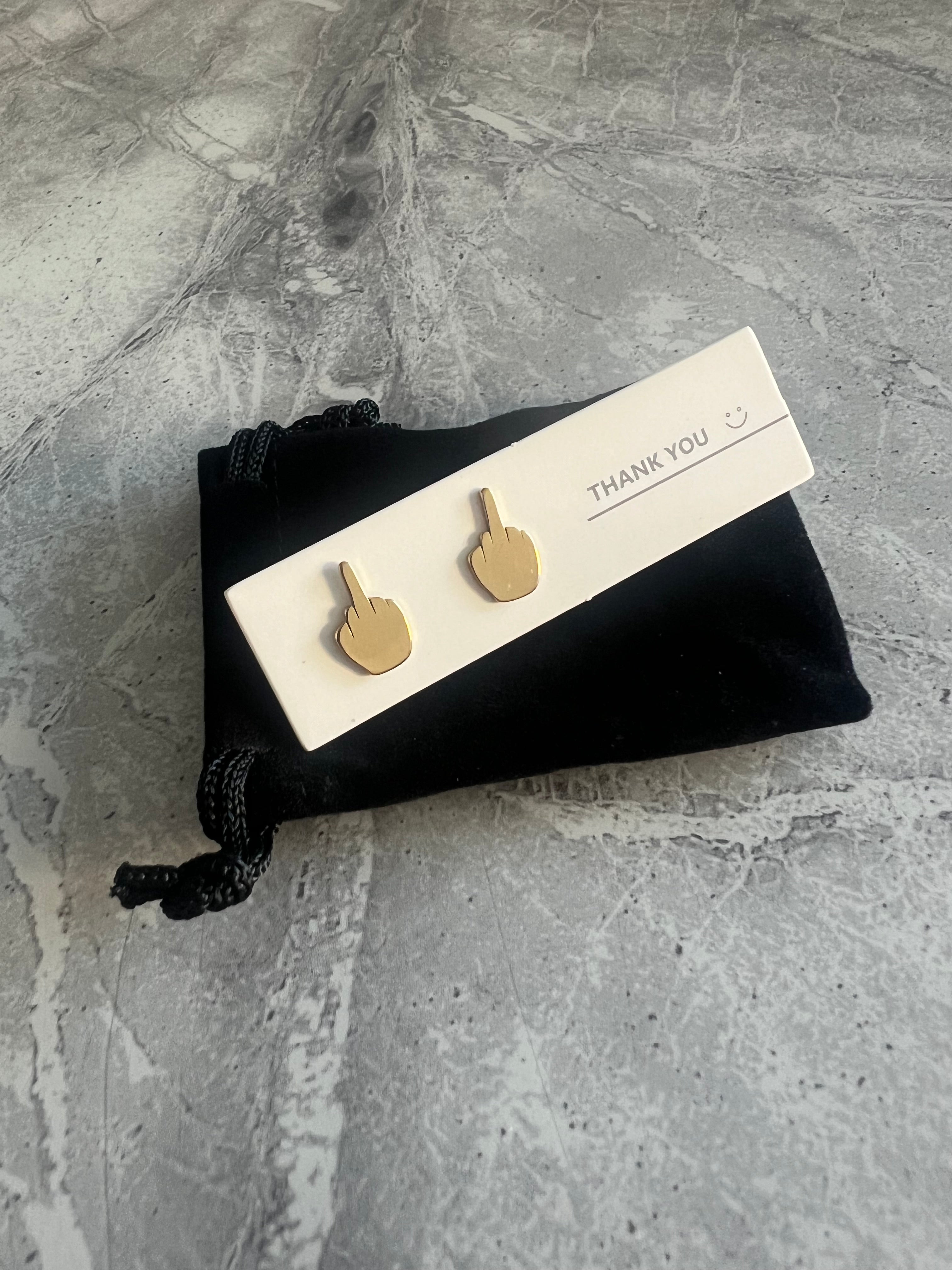 Middle Finger Stud Earrings Gold Plated Style