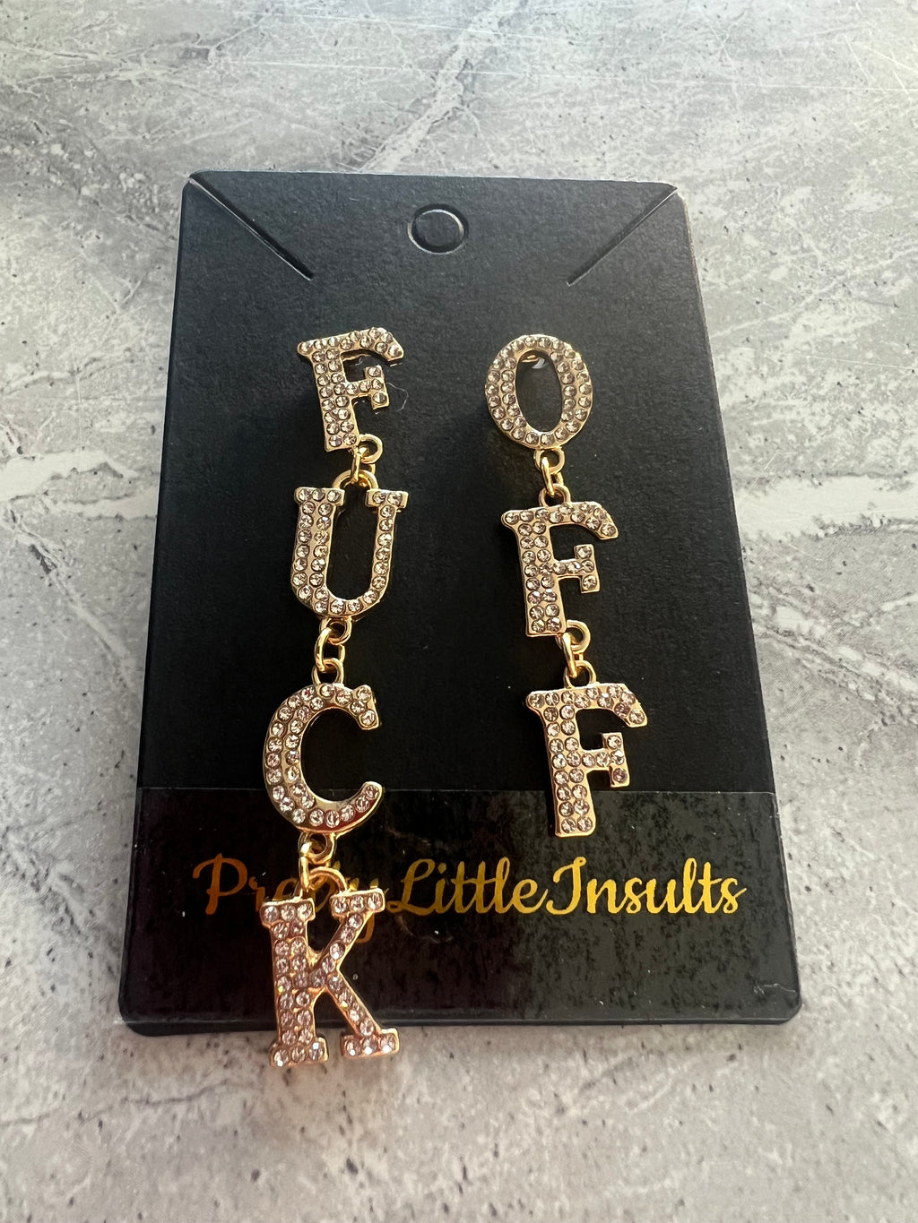 Fuck Off Dangle Diamante Earrings - Gold Style