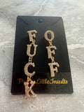 Fuck Off Dangle Diamante Earrings - Gold Style