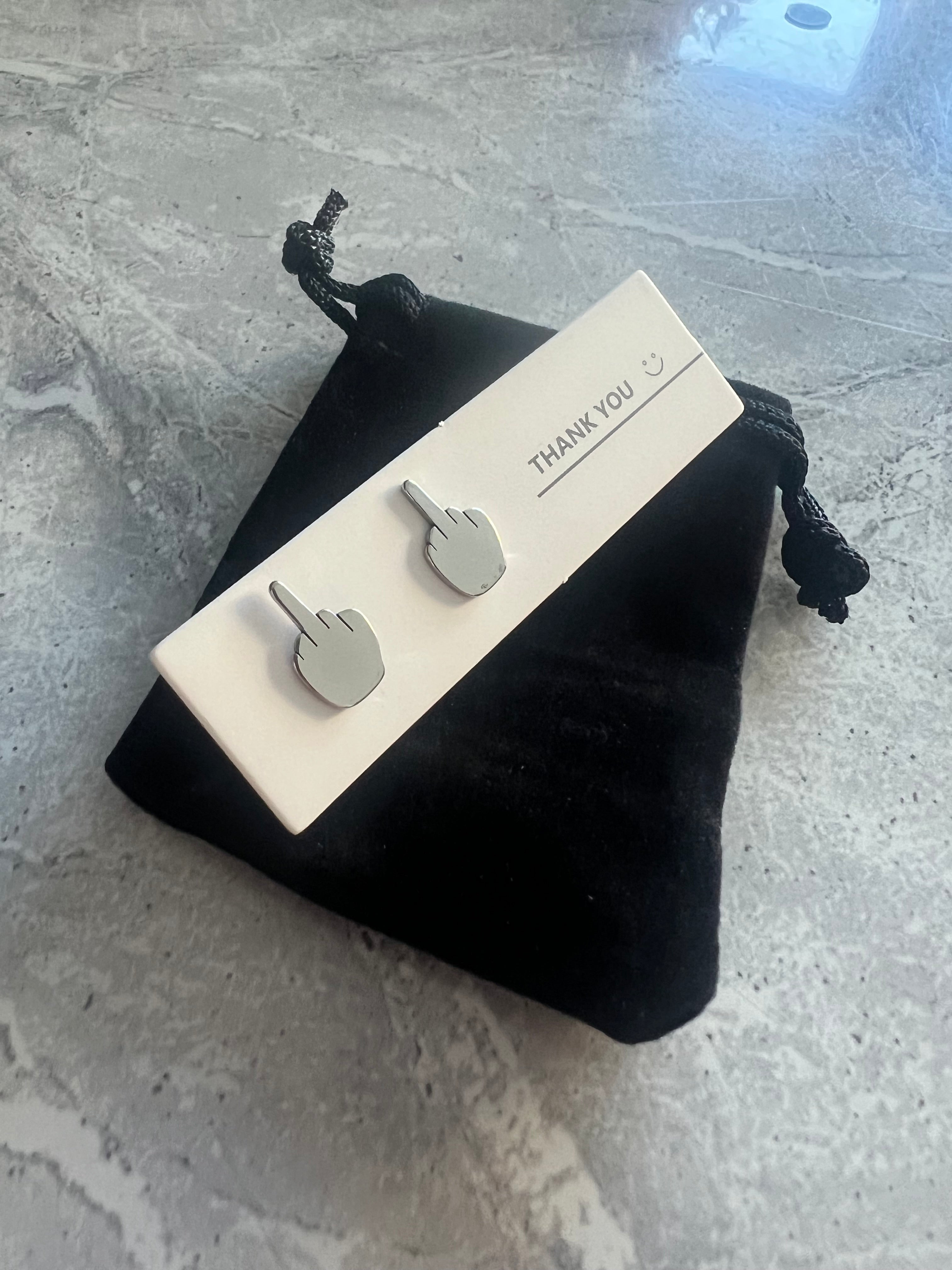 Middle Finger Stud Earrings Silver Style